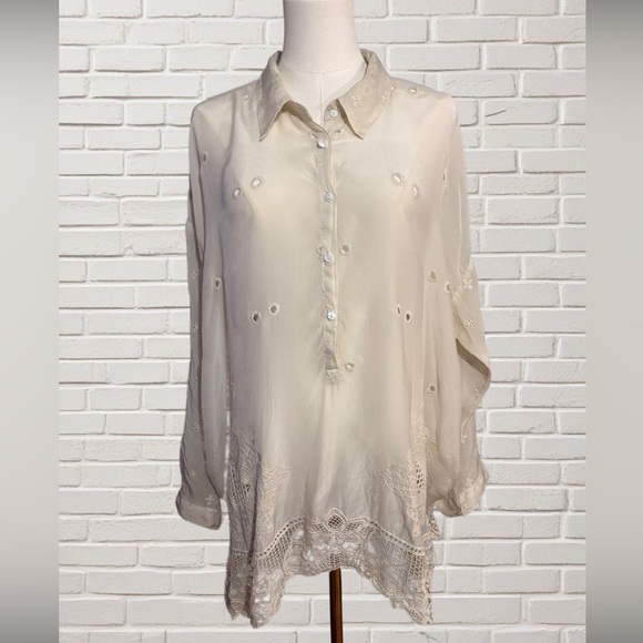 Johnny Was Cream Eyelet Embroidered Tunic Blouse XL - Picture 1 of 4